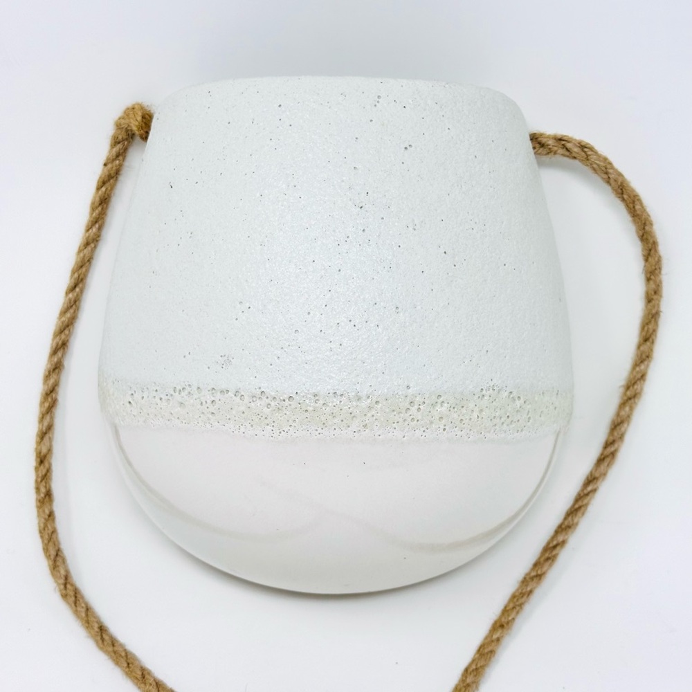 Minimalist Wall Pocket Planter Hanging Ceramic Stoneware White Cream Flat Back - Picture 8 of 12